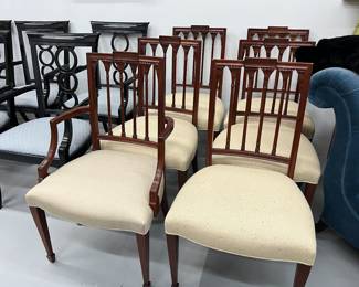 New with tags, 6 Baker "Russell" Charleston Planation dining chairs 1 arm and 5 side chairs 