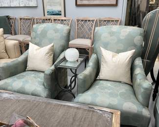 Pair of  Mitchell Gold teal contemporary arm chairs
