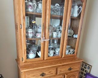1 of 2 pictures - Solid Oak Display Cabinet & Hutch