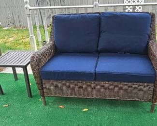 Wicker/Resin Outdoor Sofa & Metal Side Table