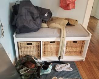 Bench with storage baskets