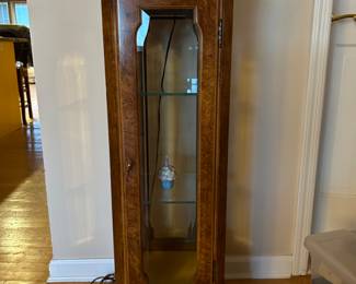 Vintage Burlwood Pedestal China Cabinet