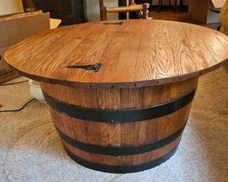 Antique Barrel Table with liftoff top and or each side.