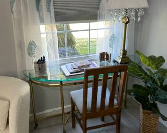 Great Brass and Glass Desk/Side Table 1 of Pair Table Lamps