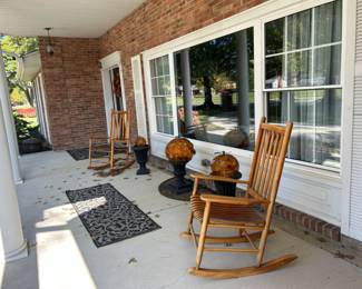 Pair of Wooden Rockers, Urns, Light Up Pumpkins and Outdoor Rugs