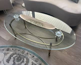 Glass and Brass Coffee Table w Matching End Tables