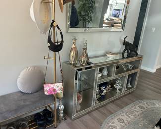 Great Mirrored Console Table, Bench w Coat Rack, Mirror