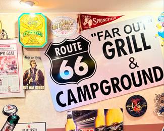 Beer Signs Galore and Route 66 and Camp Ground Sign