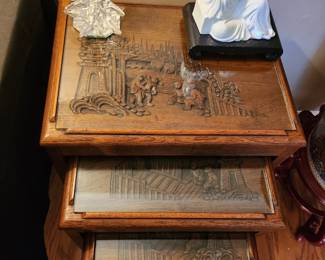 Another Set carved Japanese Nesting tables w/(hidden drawer)