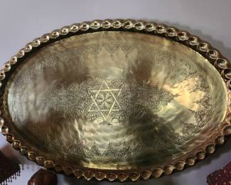 Large Brass Oval Tray w/Star of David