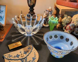 Cut to clear Bohemian glass
Orrefors, old purse and compact, uranium glass