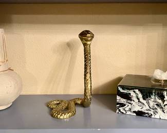 Wooden Vase
Gold Metal Snake
Lacquered Trinket Box w/ Stone Handle