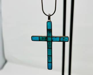 Silver Cross with Inlayed Turquoise