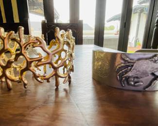 Gold-tone Stretchy Branch Bracelet • Pewter Crab Cuff Bracelet