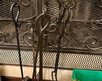 Wrought iron fireplace tool set