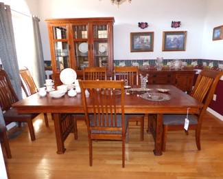 Mission Style Dining Room Dining Table with 8 Chairs, China Cabinet & Buffet