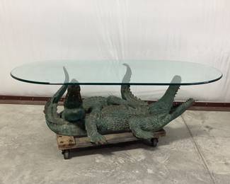 Bronze Wrestling Alligators Coffee Table