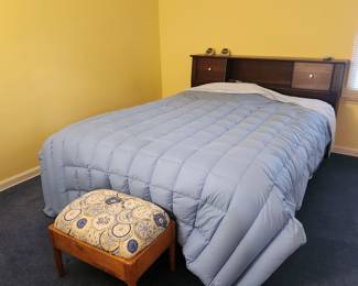 Queen bed with newer mattress and Mid-century Modern style headboard 