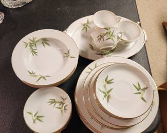 Narumi Occupied Japan dinnerware set for four. Gold rim w bamboo patter. These are in new condition 