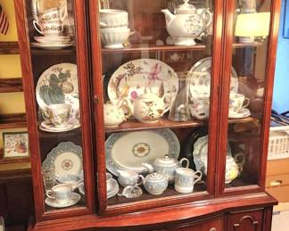 Gorgeous china cabinet 
The Turquoise Florentine by Wedgwood is a complete service set, plates, salad plates, etc. Incredibly rare and in immaculate condition. 