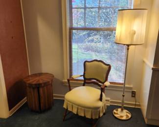 Lane table, previously pictured, chair, and floor lamp.