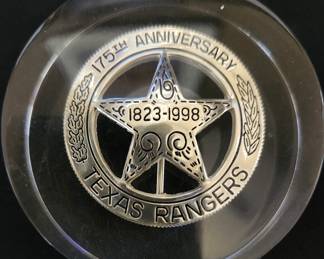Texas Rangers 1998 175th Anniversary badge in lucite. 