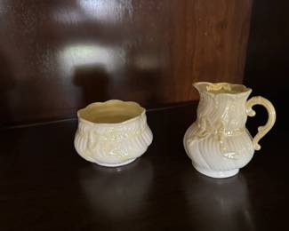 Belleek cream and sugar porcelain.