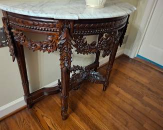 Vintage French Carved Marble Top Console Table