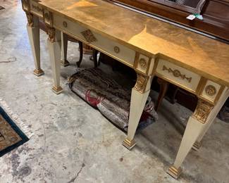 Long and Lean…Gilded vintage Italian Console table with of the moment Egyptian accents