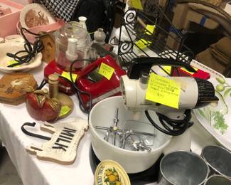 Kitchen Aid Small Appliances in red and vintage Sunbeam mixer with original milk glass mixing bowl