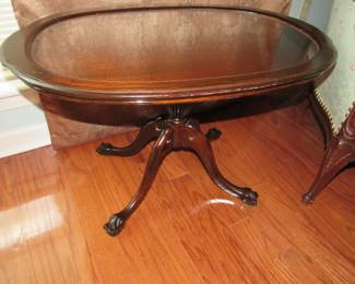 Antique table with lift off glass tray