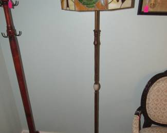 Antique floor lamp with leaded glass shade