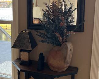 Small wooden half table, decor, mirror