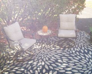 PATIO CHAIRS, TABLE & OUTDOOR CARPET