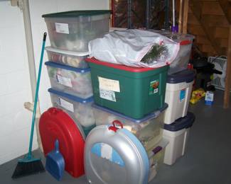 BINS OF HOLIDAY DECORATIONS