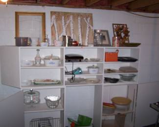 ANOTHER WHITE SHELF, TUPPERWARE, CORNINGWARE & MISC.
