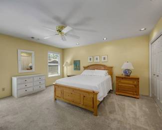 Queen Broyhill 'Fontana' Country Style Bed/Mattress. Two Side Broyhill Cabinets. White Washed Dresser and Matching White Washed Mirror. 