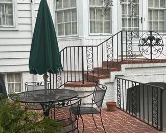 Wrought Iron Table and Chairs w/ Umbrella