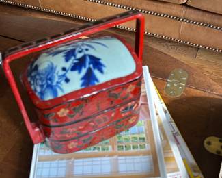 Hand Painted Asian Box with Blue/White Lid