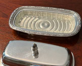 Silver Butter Dish with Lid and Glass Liner!