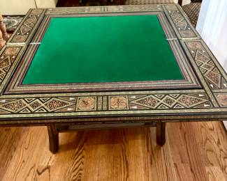 Syrian Mosaic Inlaid Chess and Backgammon Gaming Table with Two Chairs