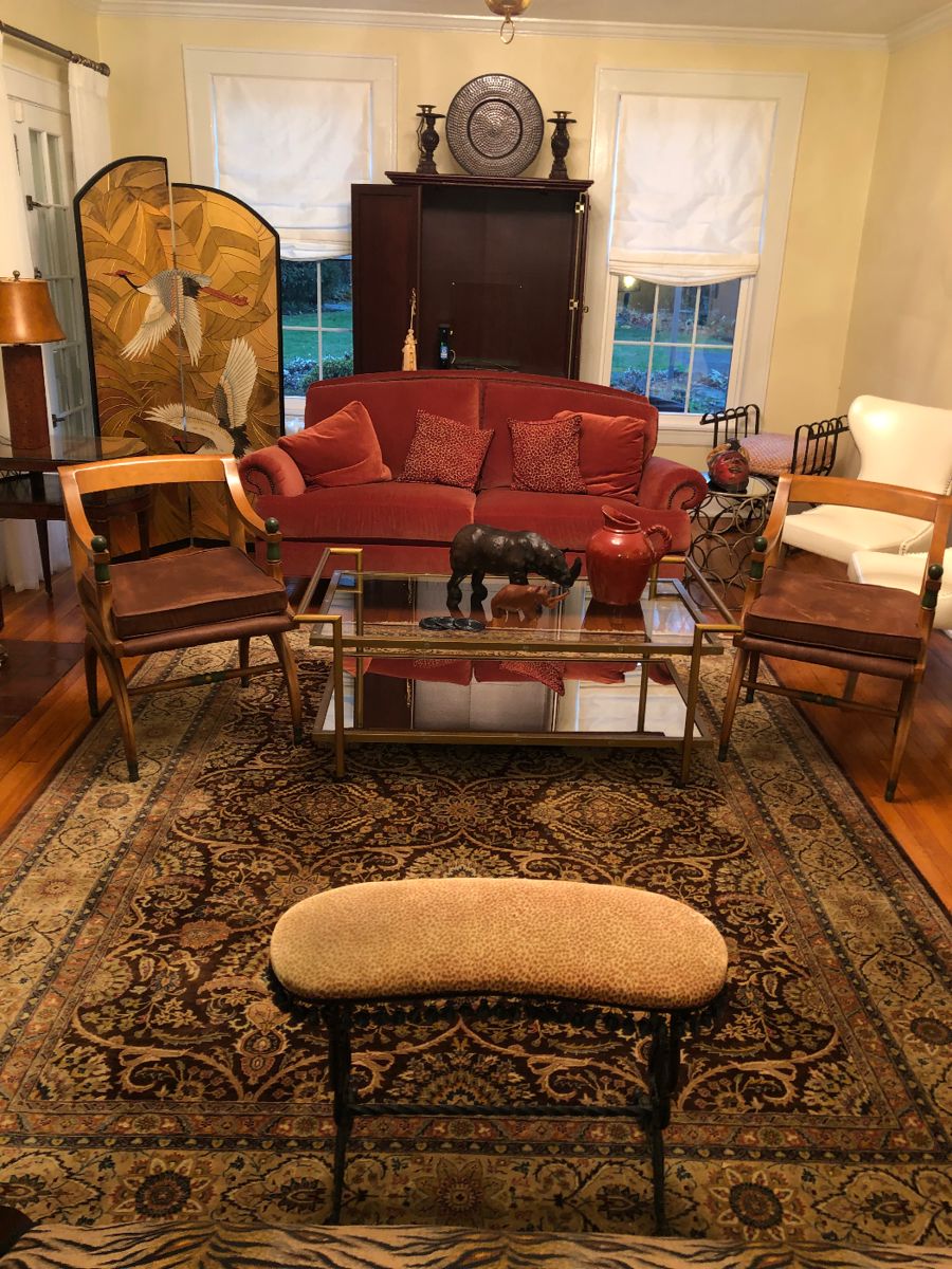 Beautiful furnishings in excellent condition including Ethan Allen sofa, Persian rug, Art Deco style screen etc. 