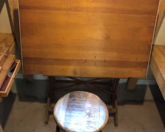 Vintage drafting table and stool