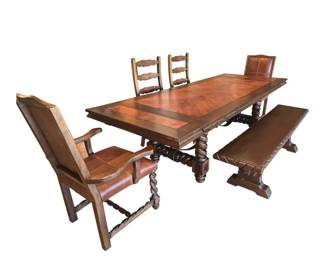 Mesquite Dining Table with bench and dining chairs $3500 84 length with two 12" leaves 