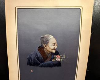 Japanese silk embroidery panel