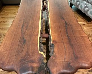 Custom designed live edge mesquite wood table by local craftsman Ricard Wincorn 