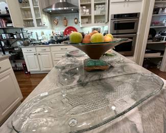 Vintage glass fish footed platter