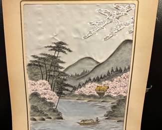 Japanese silk embroidery panel