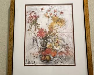 Signed watercolor on silk