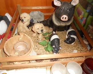 Pigs and Puppy Figurines